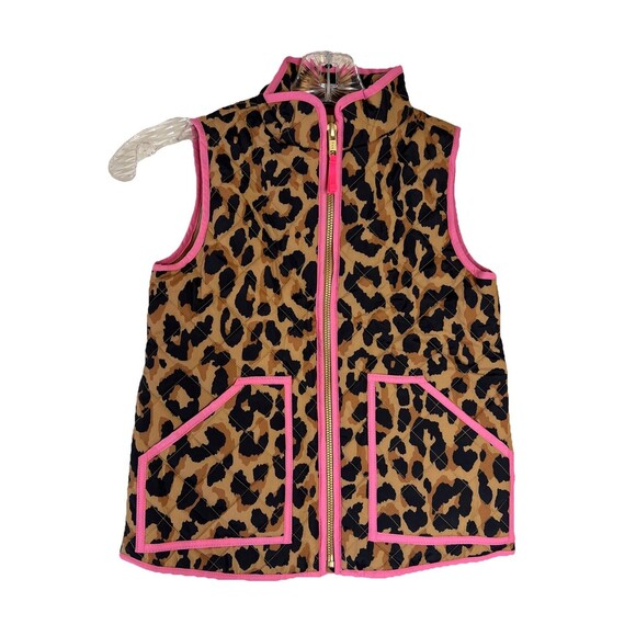 J Crew Crewcuts Girls 10 Animal Leopard Print Quilted Zip Jacket Pink - Picture 1 of 10